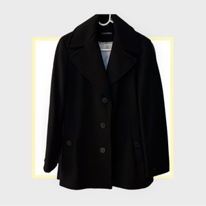 Calvin Klein 3 Button, Black Wool Blend, Walker Coat.